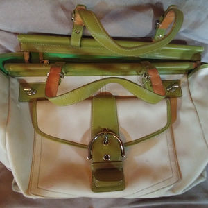 Coach Canvas Bag Beige/Lime Green A043-9367